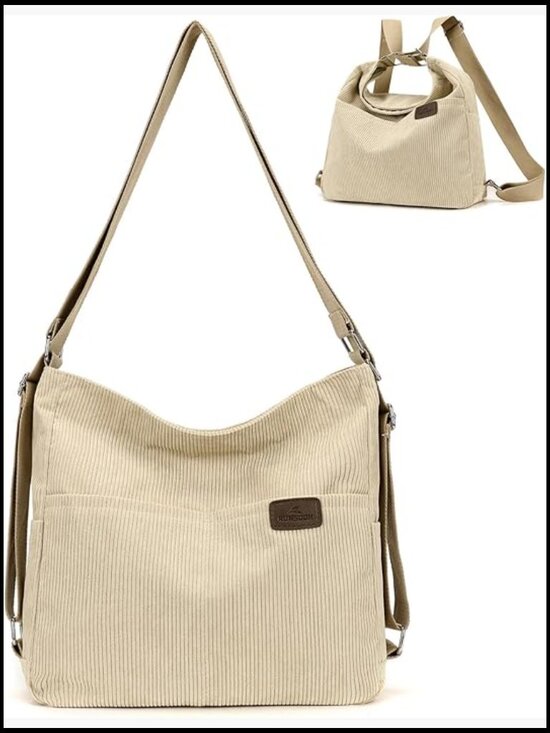 Convertible Corduroy Tote Backpack Purse Crossbody Hobo Shoulder Bag with main image 4